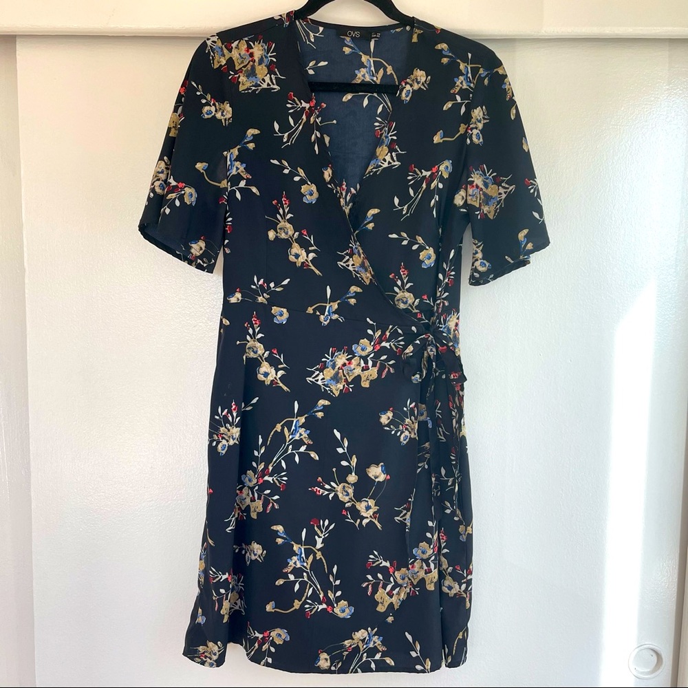 OVS Navy Blue/Floral Wrap Dress